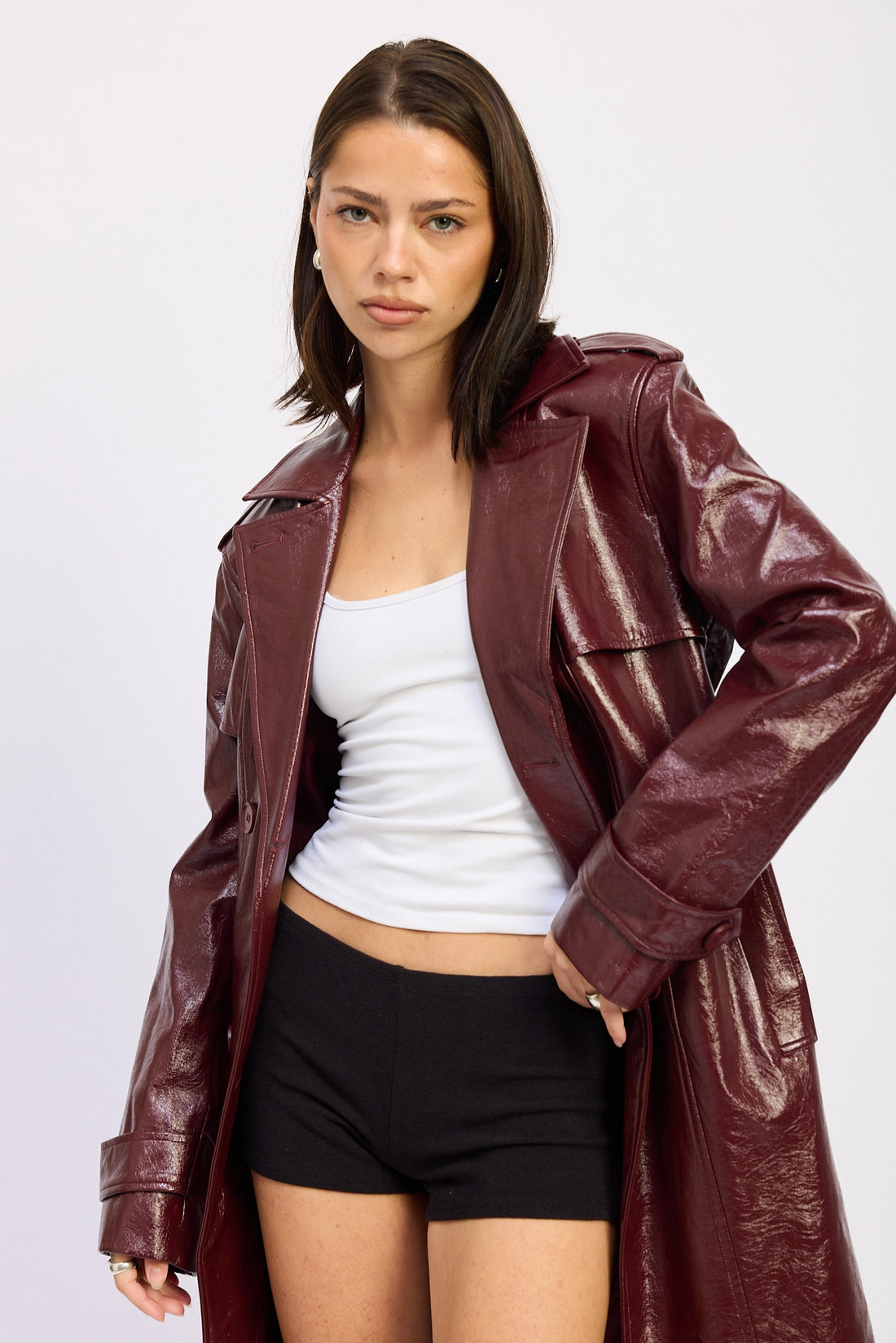 Faux Leather Trench Coat