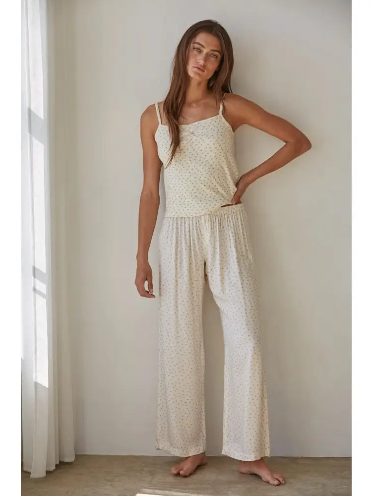 Knit Cotton Jersey Pointelle Floral Straight Pants