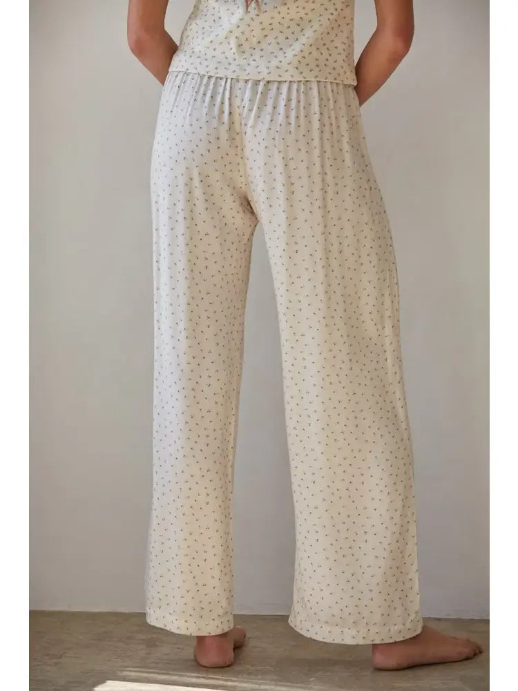 Knit Cotton Jersey Pointelle Floral Straight Pants