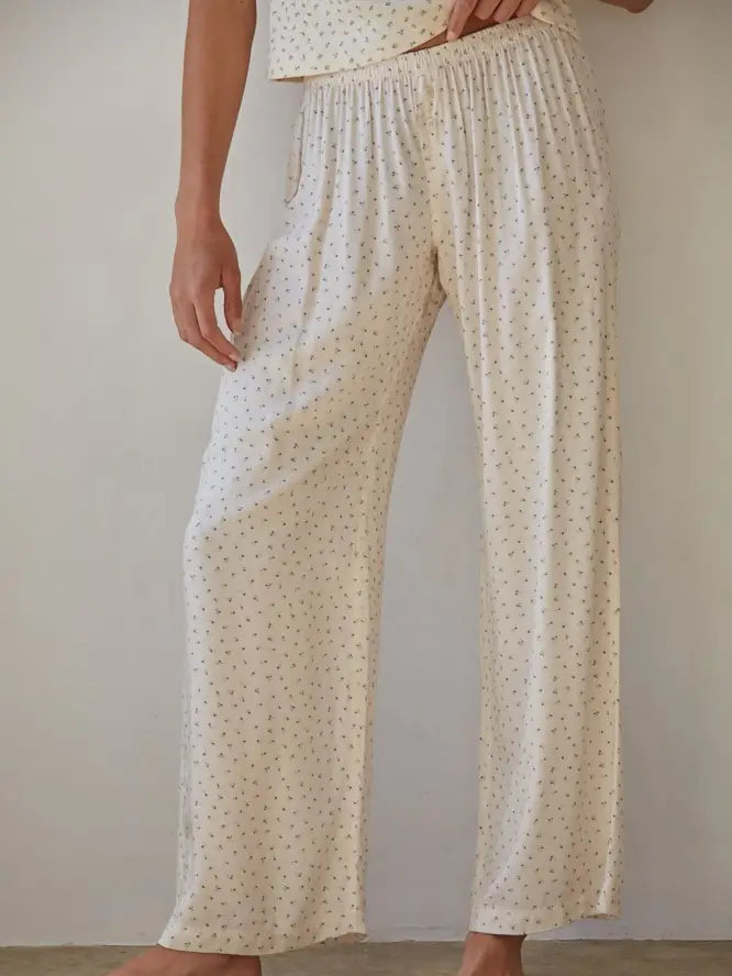 Knit Cotton Jersey Pointelle Floral Straight Pants