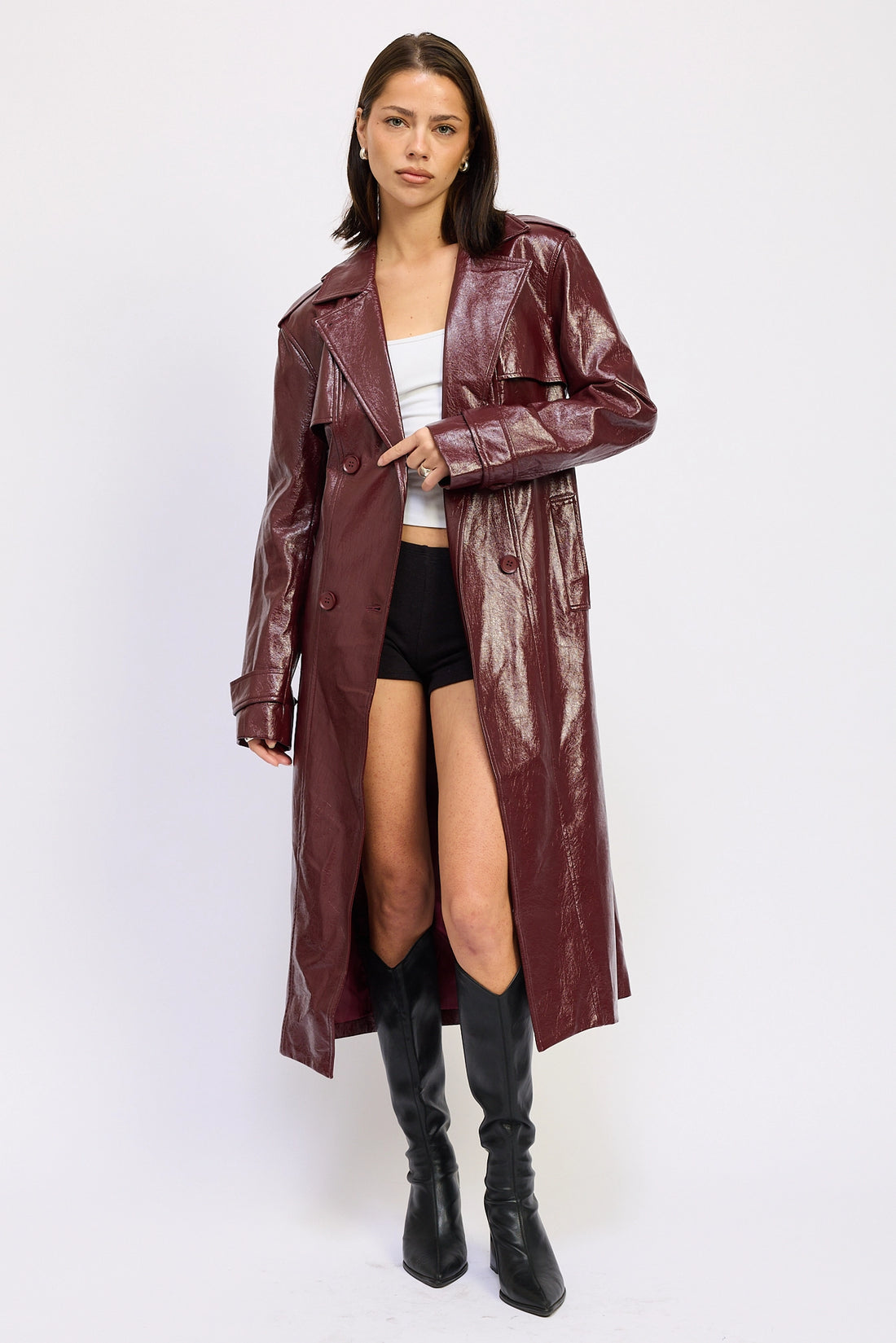 Faux Leather Trench Coat