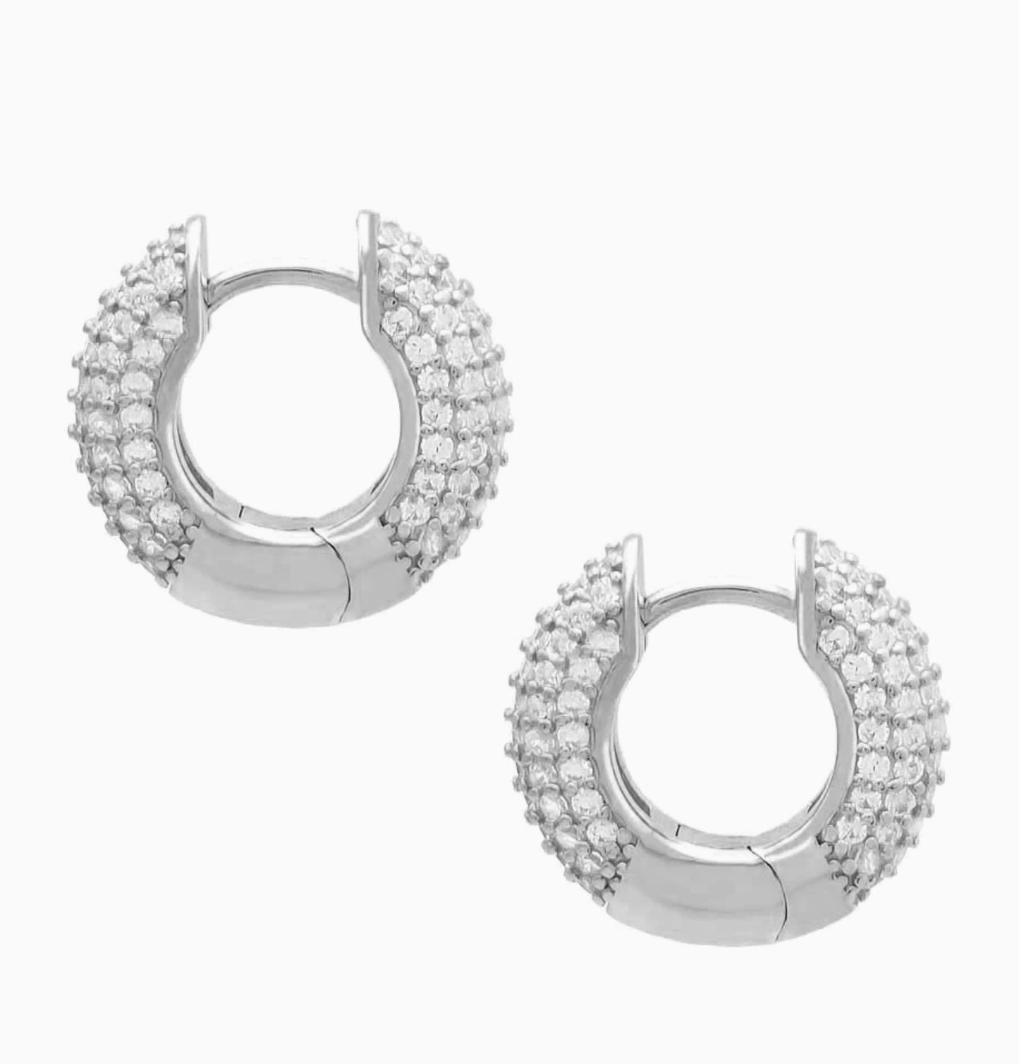 Mini Chunky Pavé Hoop Earrings- Silver