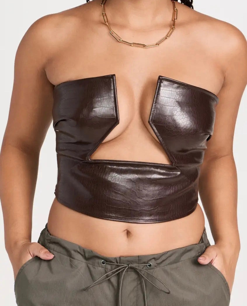 Avery Croc Faux Leather Prong Top