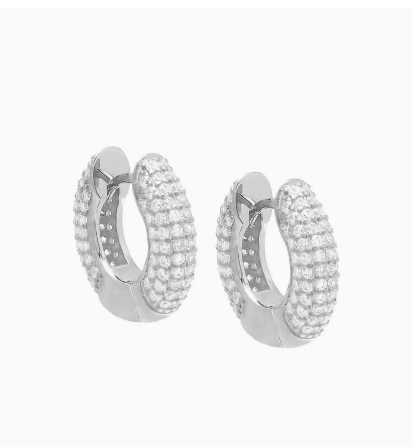 Mini Chunky Pavé Hoop Earrings- Silver