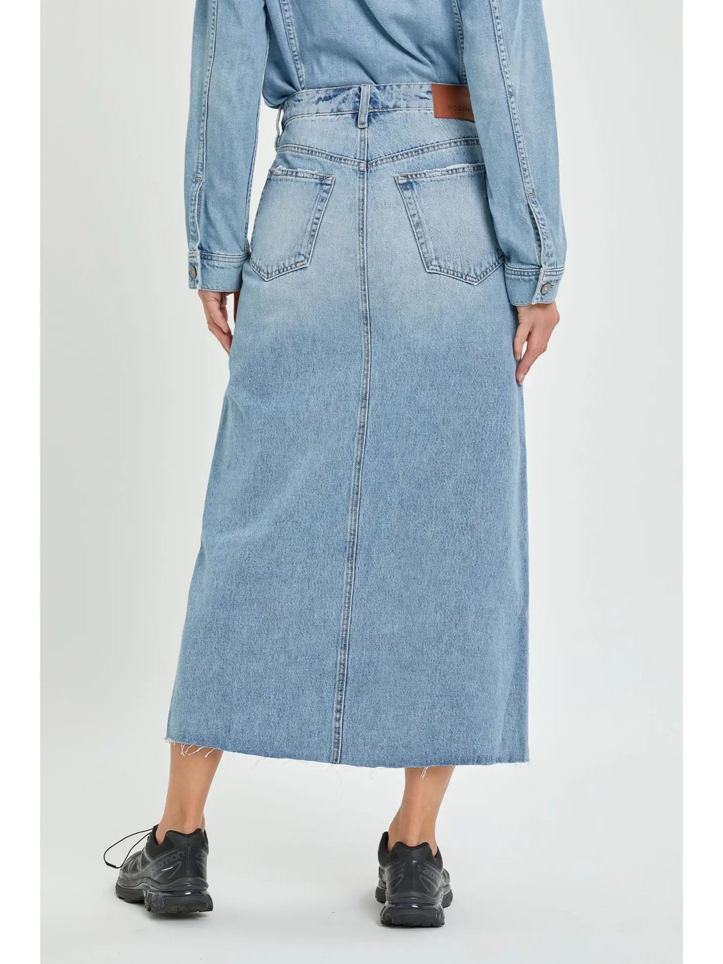 Light Wash High Waist Classic Midi Skirt