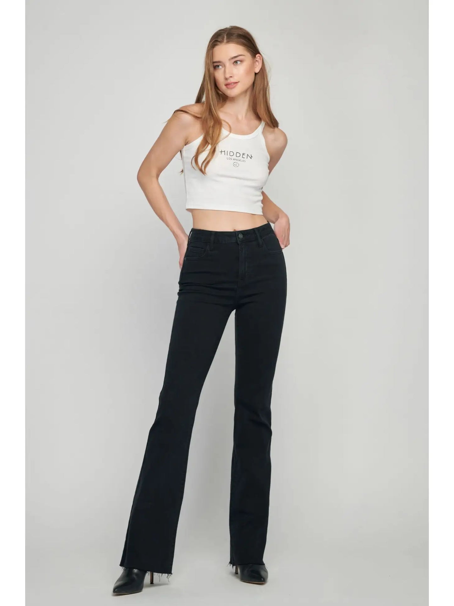 Jet Black 33" Inseam Raw Hem Flare