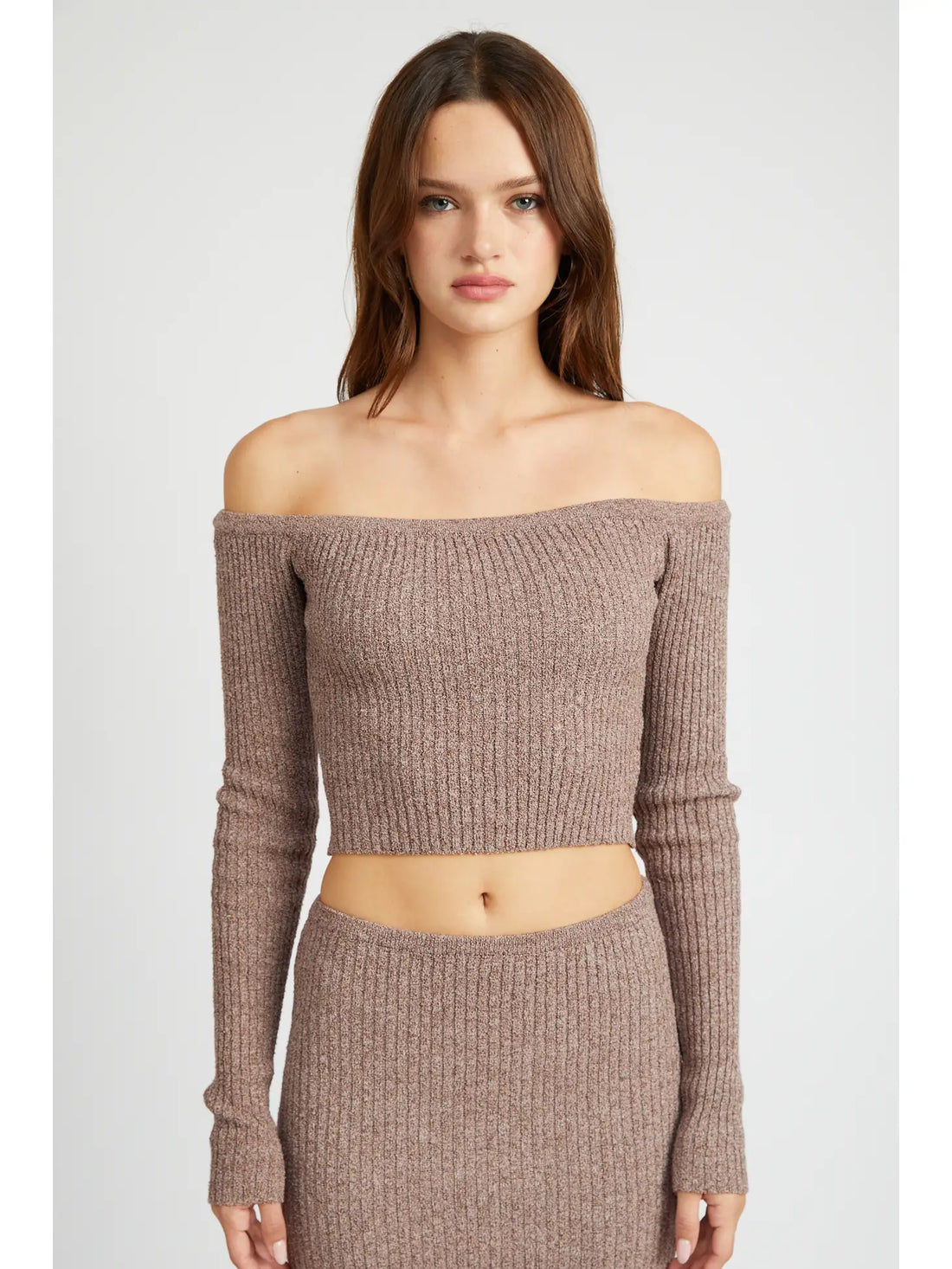 Off Shoulder Long Sleeve Knit Top