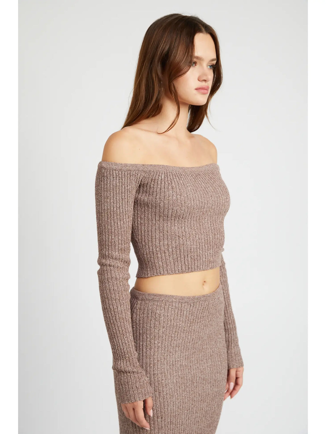 Off Shoulder Long Sleeve Knit Top