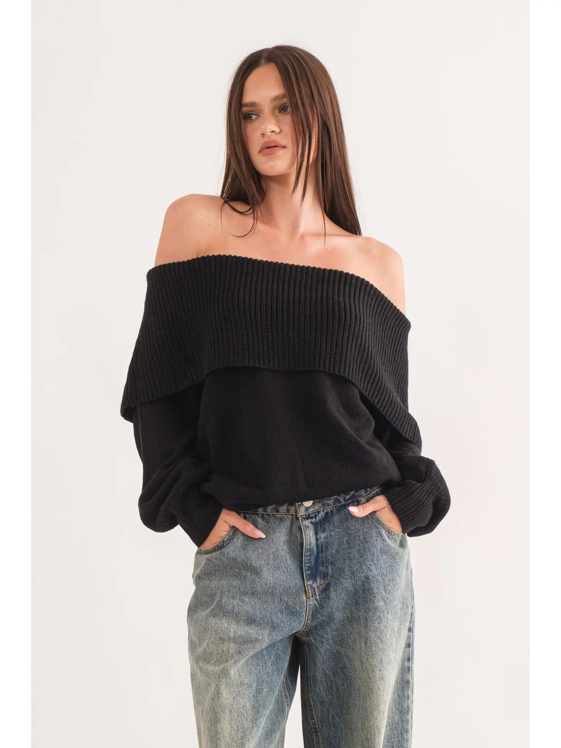 Dawn Off Shoulder Sweater- Black