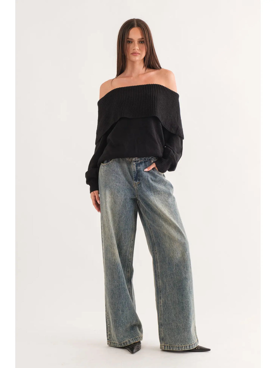 Dawn Off Shoulder Sweater- Black