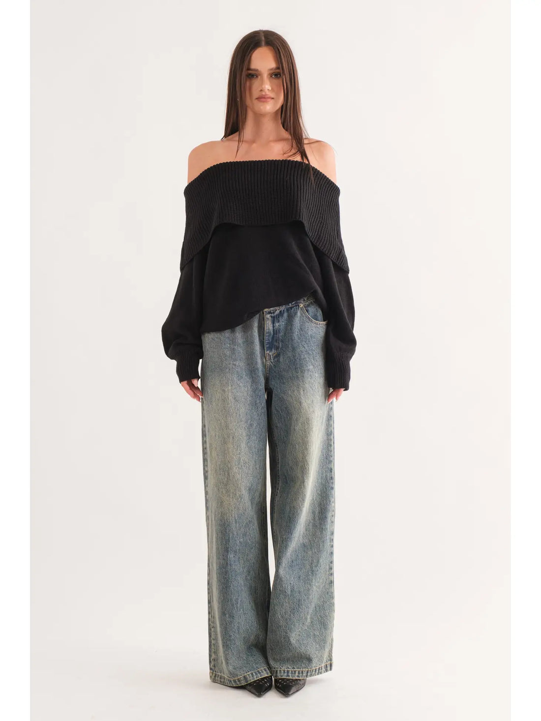 Dawn Off Shoulder Sweater- Black