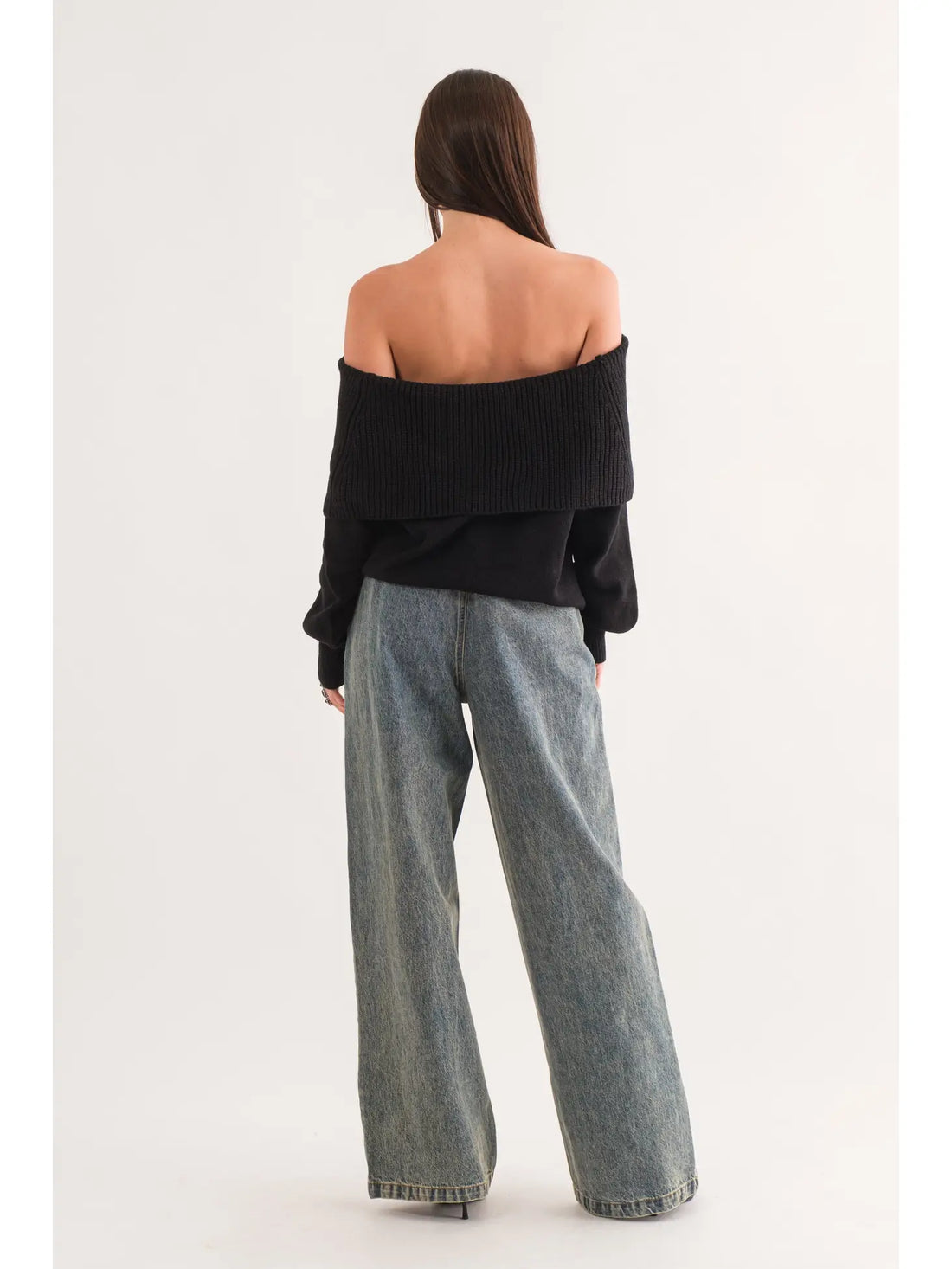 Dawn Off Shoulder Sweater- Black