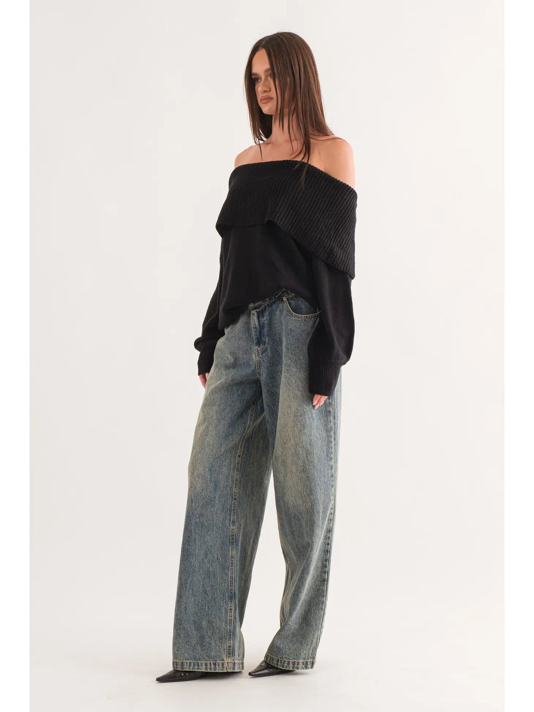 Dawn Off Shoulder Sweater- Black