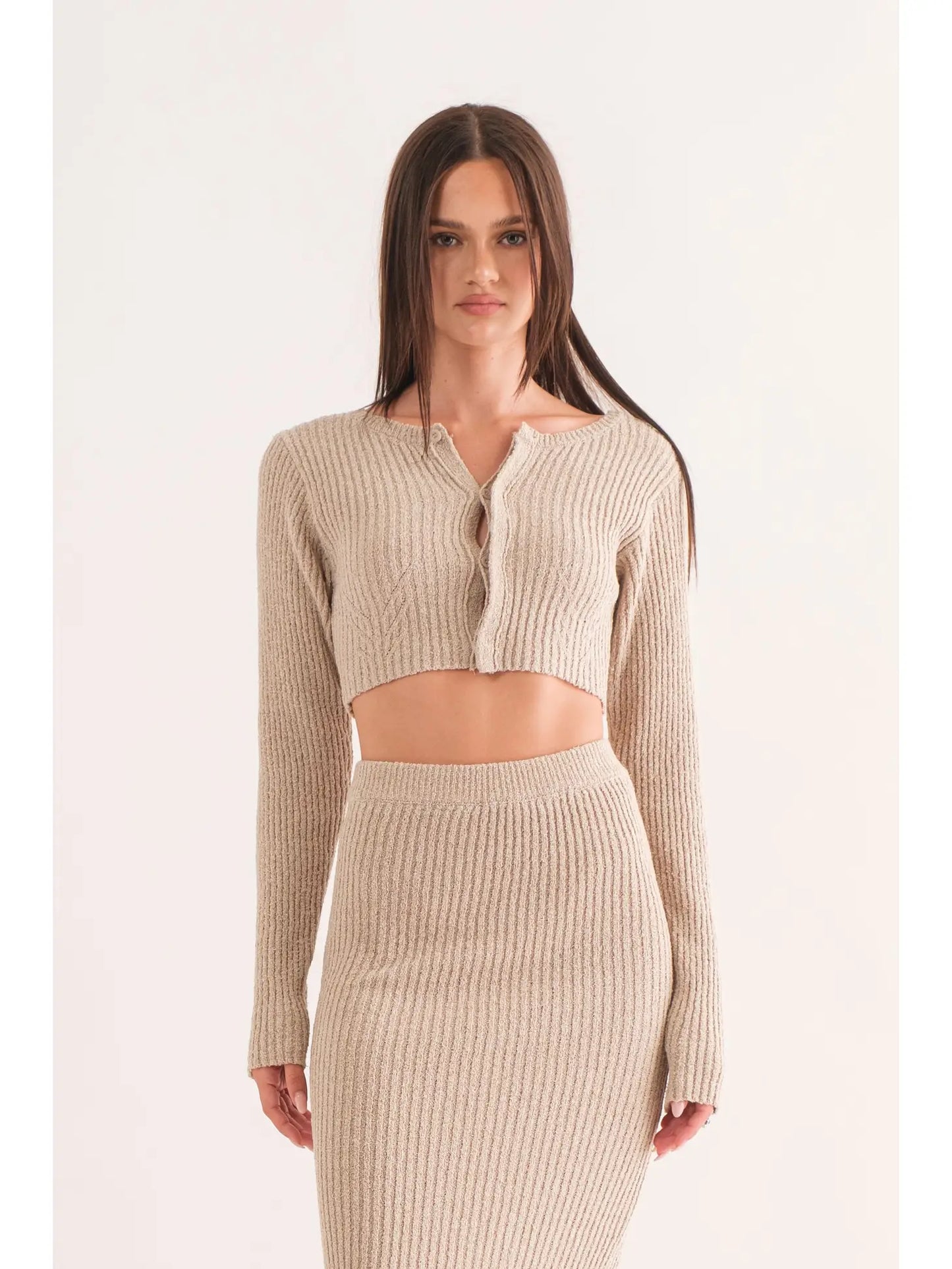 Gaia Long Sleeve Knit Button Up Crop Cardigan