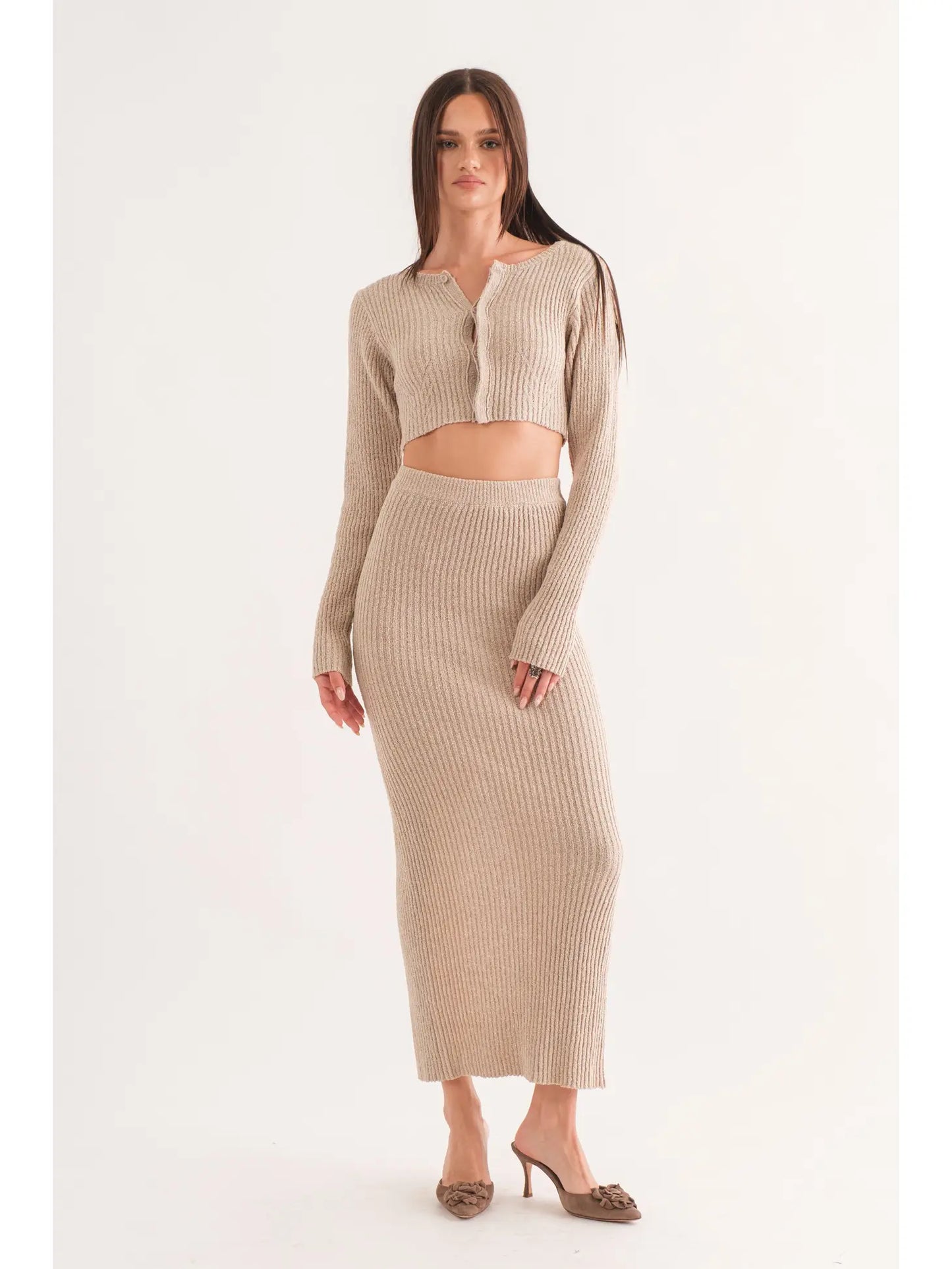 Gaia Long Sleeve Knit Button Up Crop Cardigan