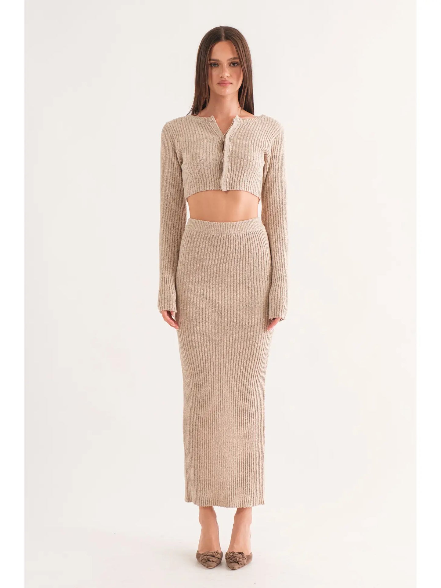 Gaia Long Sleeve Knit Button Up Crop Cardigan