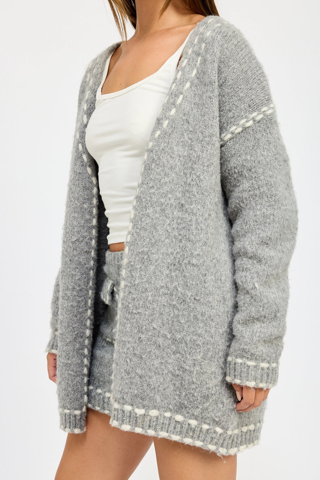 Oversized Cardigan with Contrasted Stitch