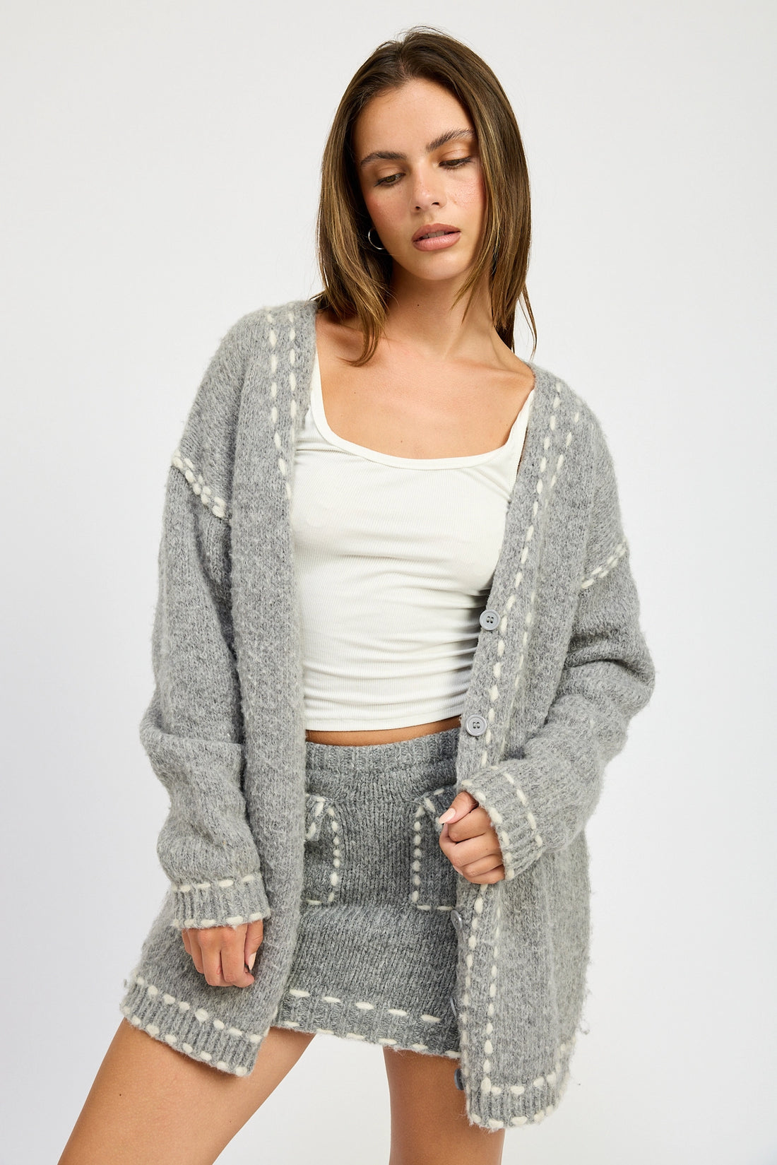 Oversized Cardigan with Contrasted Stitch