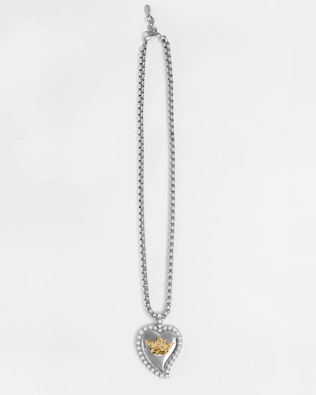 Pearl Heart Silver Logo Necklace