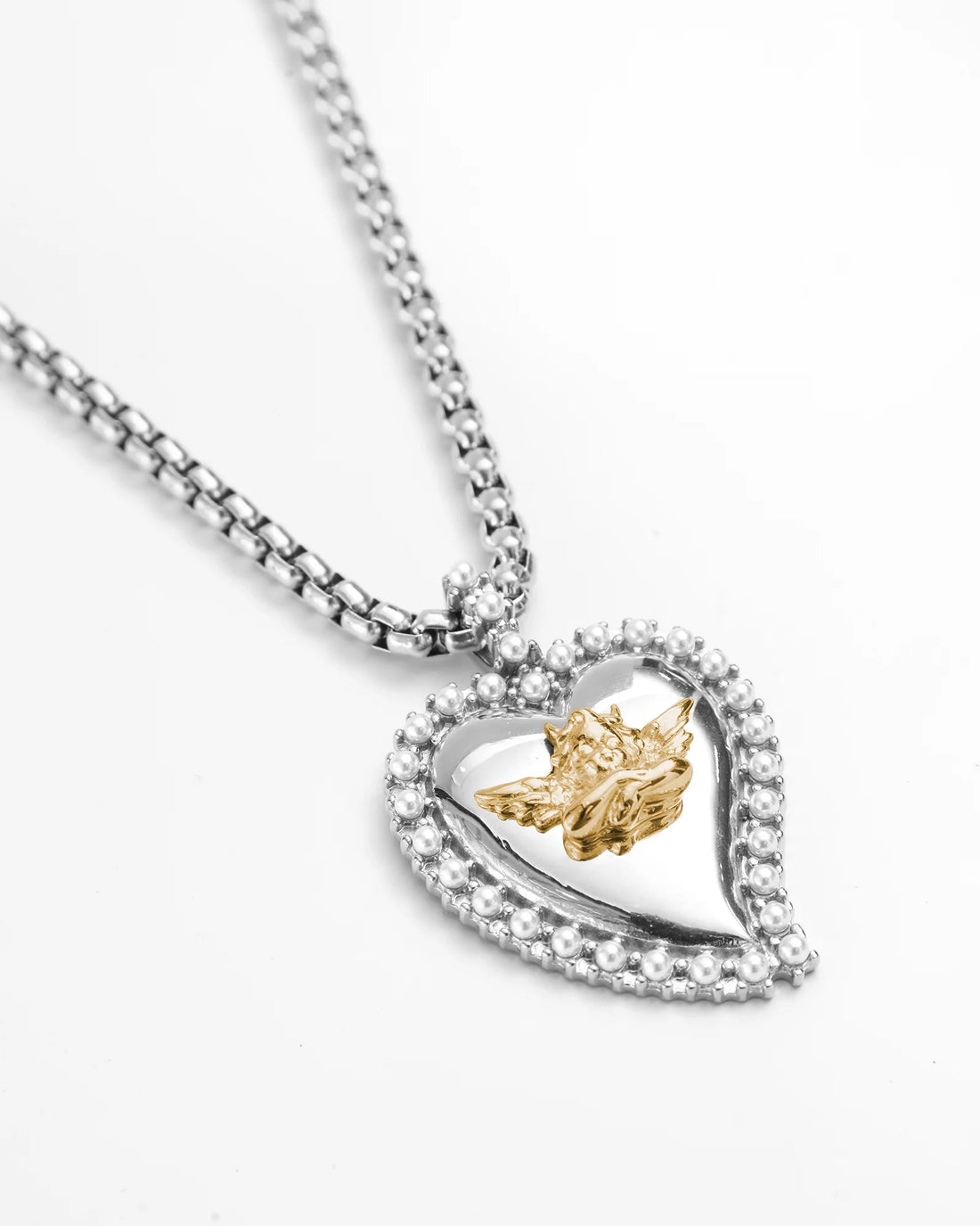 Pearl Heart Silver Logo Necklace