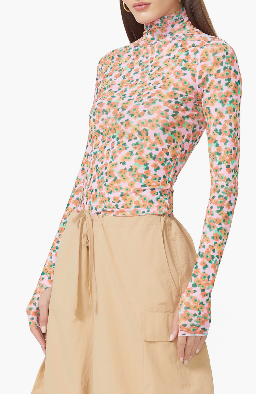 Zadie Mesh Turtleneck Top- High Summer Ditsy