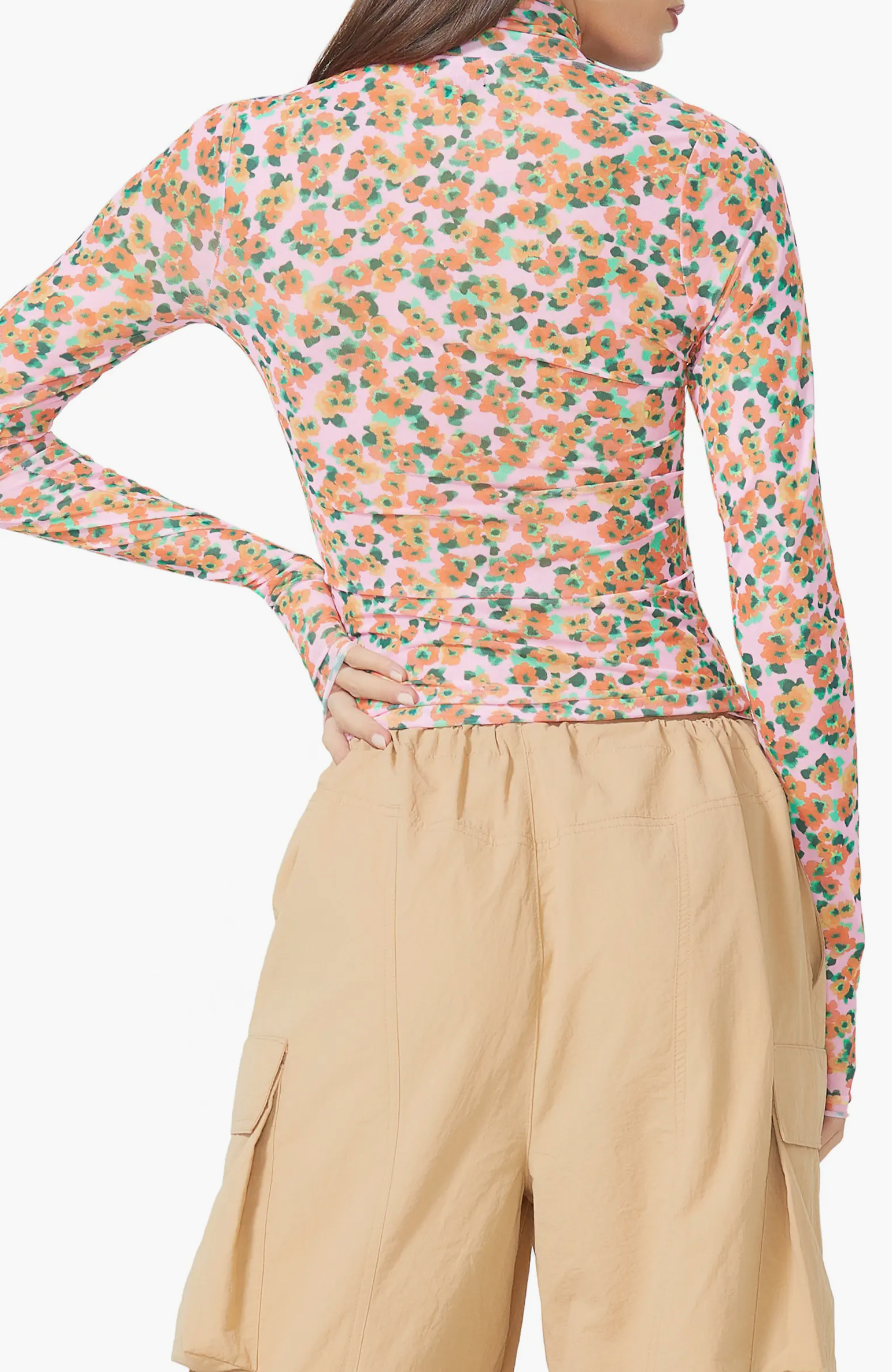 Zadie Mesh Turtleneck Top- High Summer Ditsy
