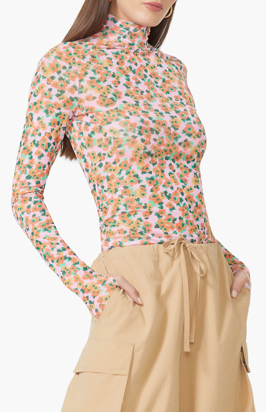 Zadie Mesh Turtleneck Top- High Summer Ditsy