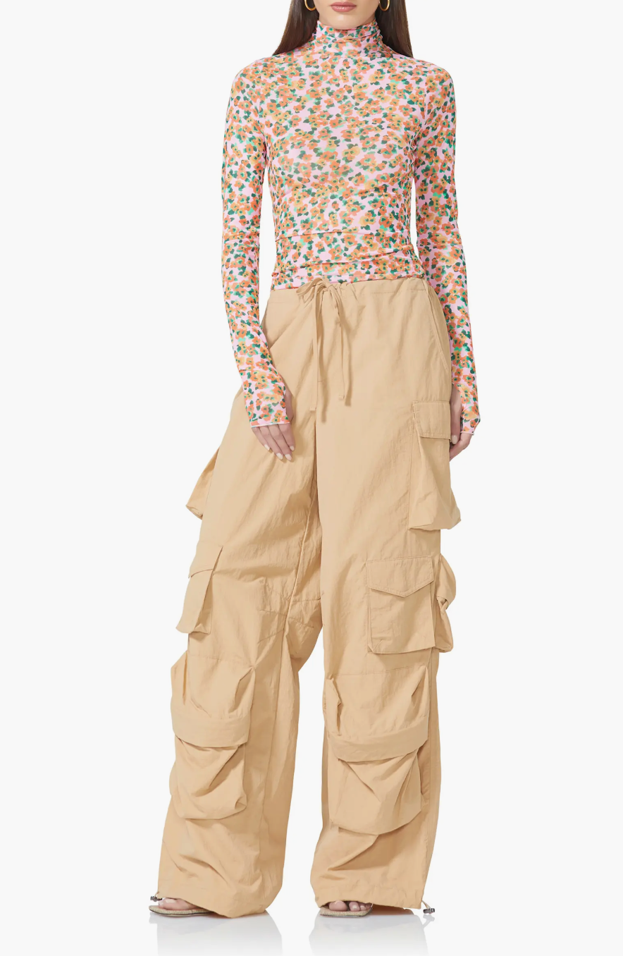 Zadie Mesh Turtleneck Top- High Summer Ditsy