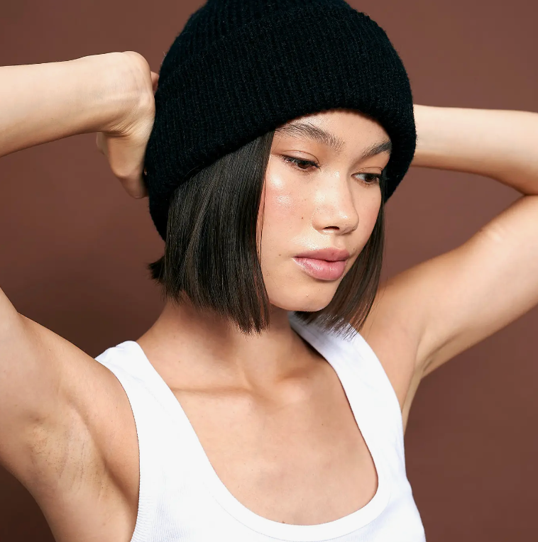 Solid Colour Plain Knit Beanie - Black