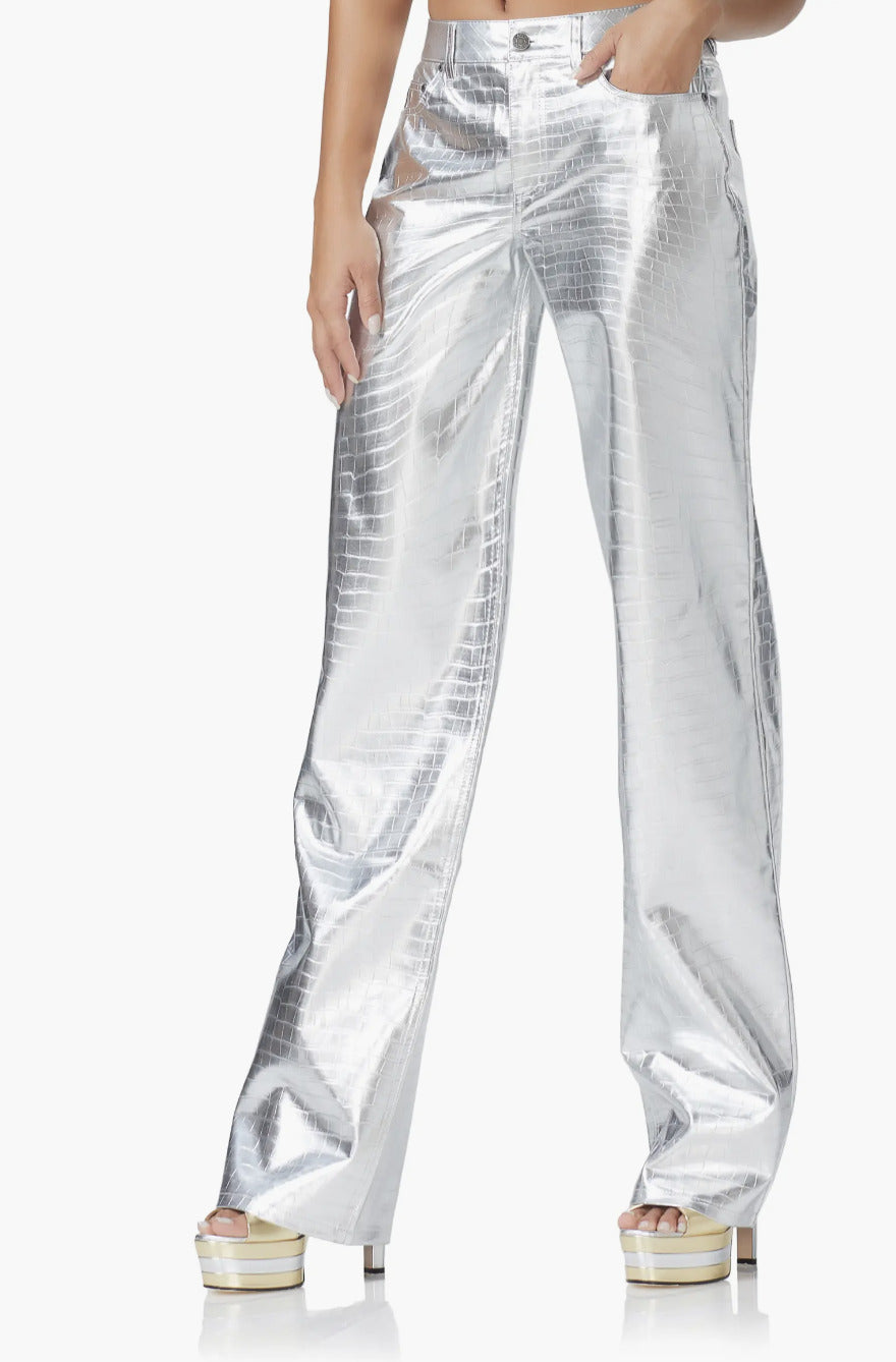 Marshall Croc Embossed Metallic Faux Leather Pants