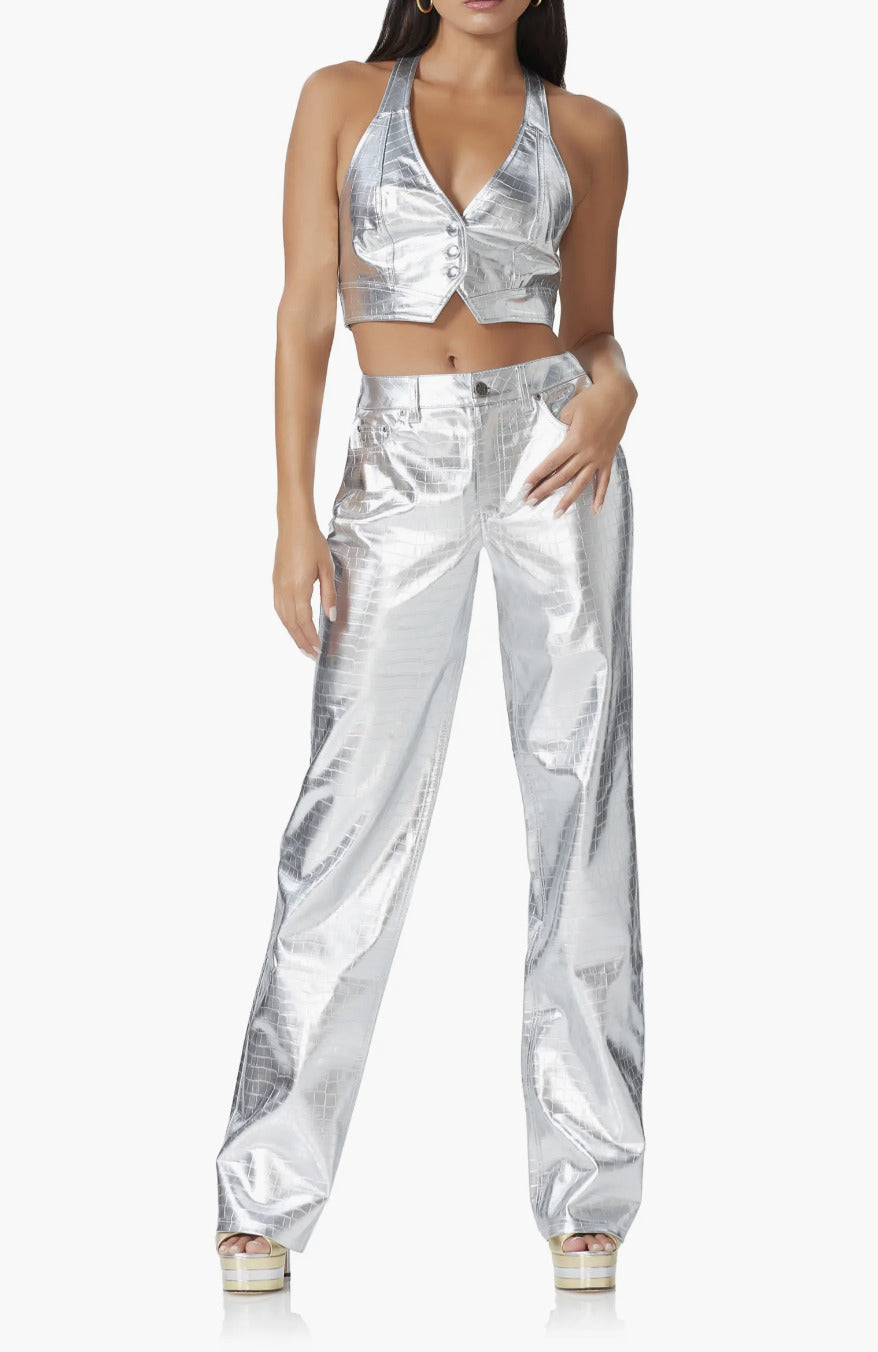 Marshall Croc Embossed Metallic Faux Leather Pants