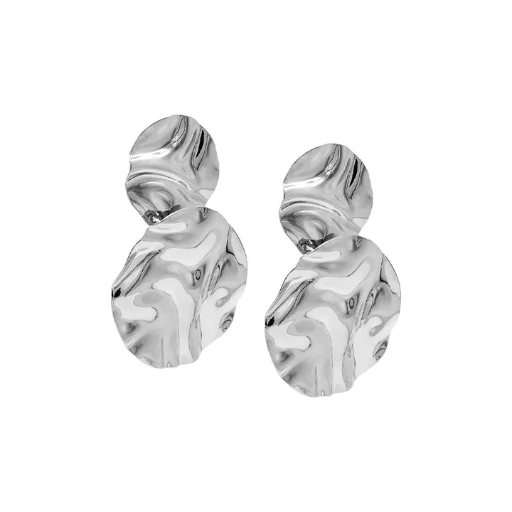 Silver Chunky Fluid Double Disc Drop Stud Earring