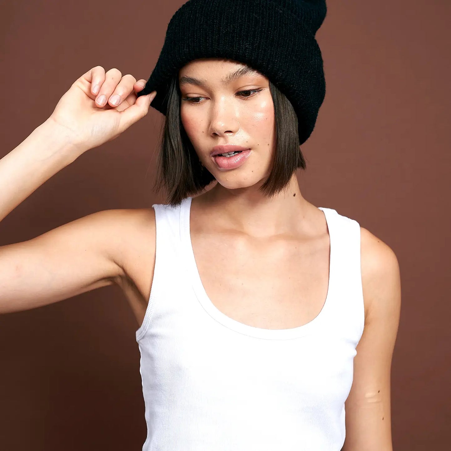 Solid Colour Plain Knit Beanie - Black