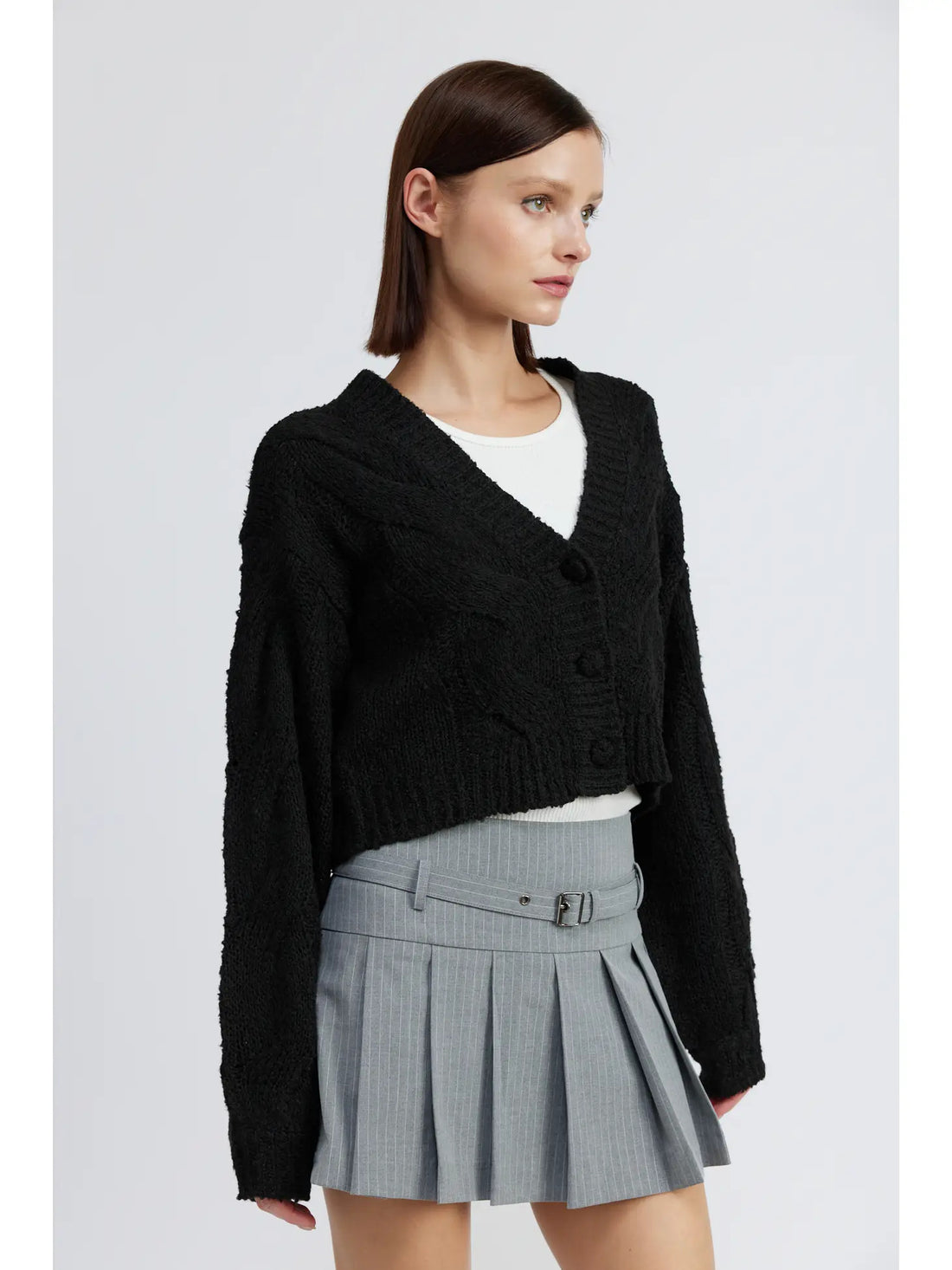 Mixed Yarn Button Down Cardigan