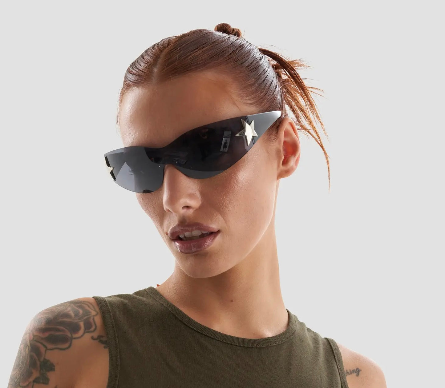 Estelle Frameless Mirror Sunglasses with Stars in Black
