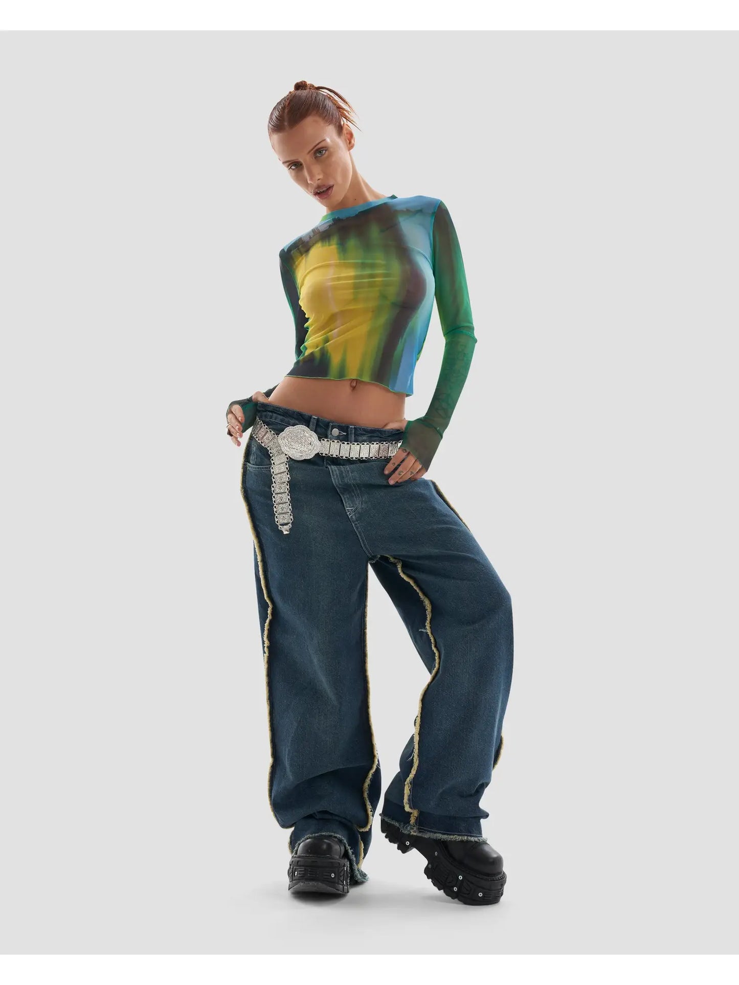 Armour Chunky Flower Chain Belt in Silver