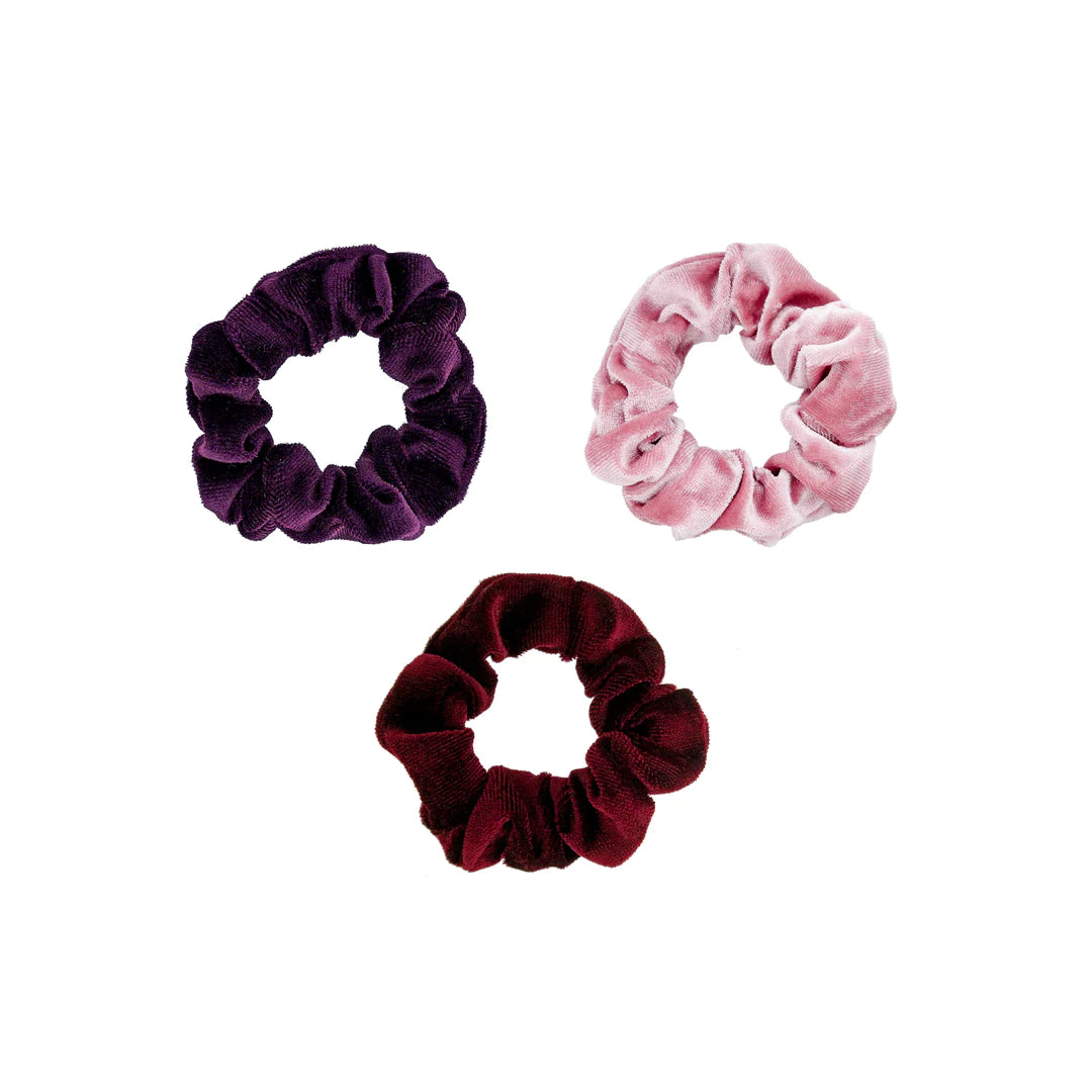 3 Pack Velvet Mini Scrunchies in Sugar Plum