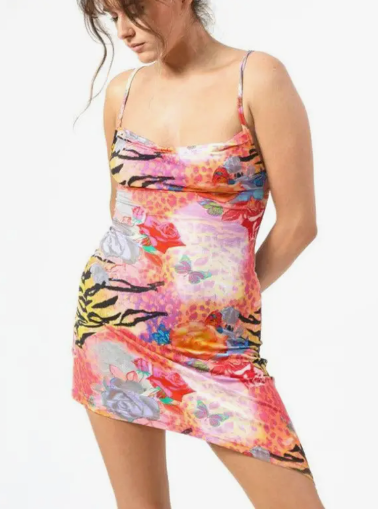 Hypnotize Asymmetric Jersey Dress in Animal Print