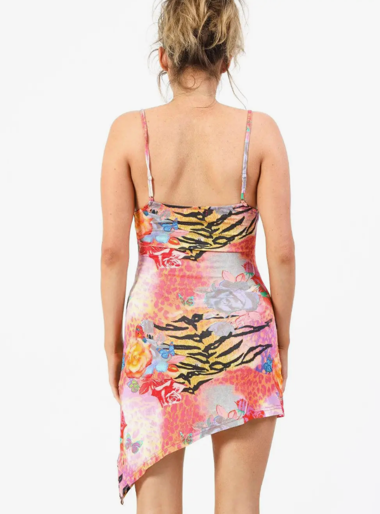 Hypnotize Asymmetric Jersey Dress in Animal Print