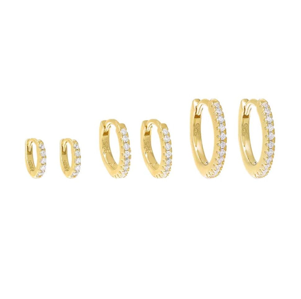 Triple Pavé Huggie Set- Gold