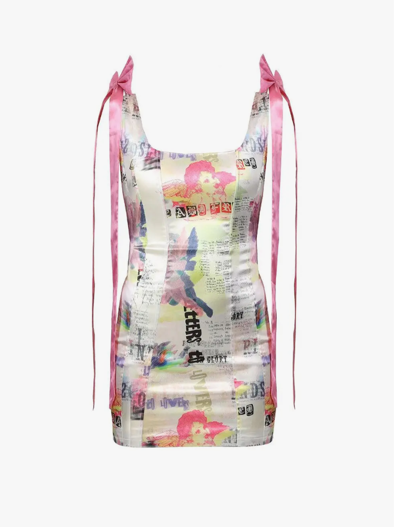 Cherub Print Satin Corset Mini Dress