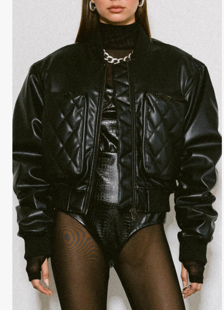 Vegan Leather Bomber Jacket