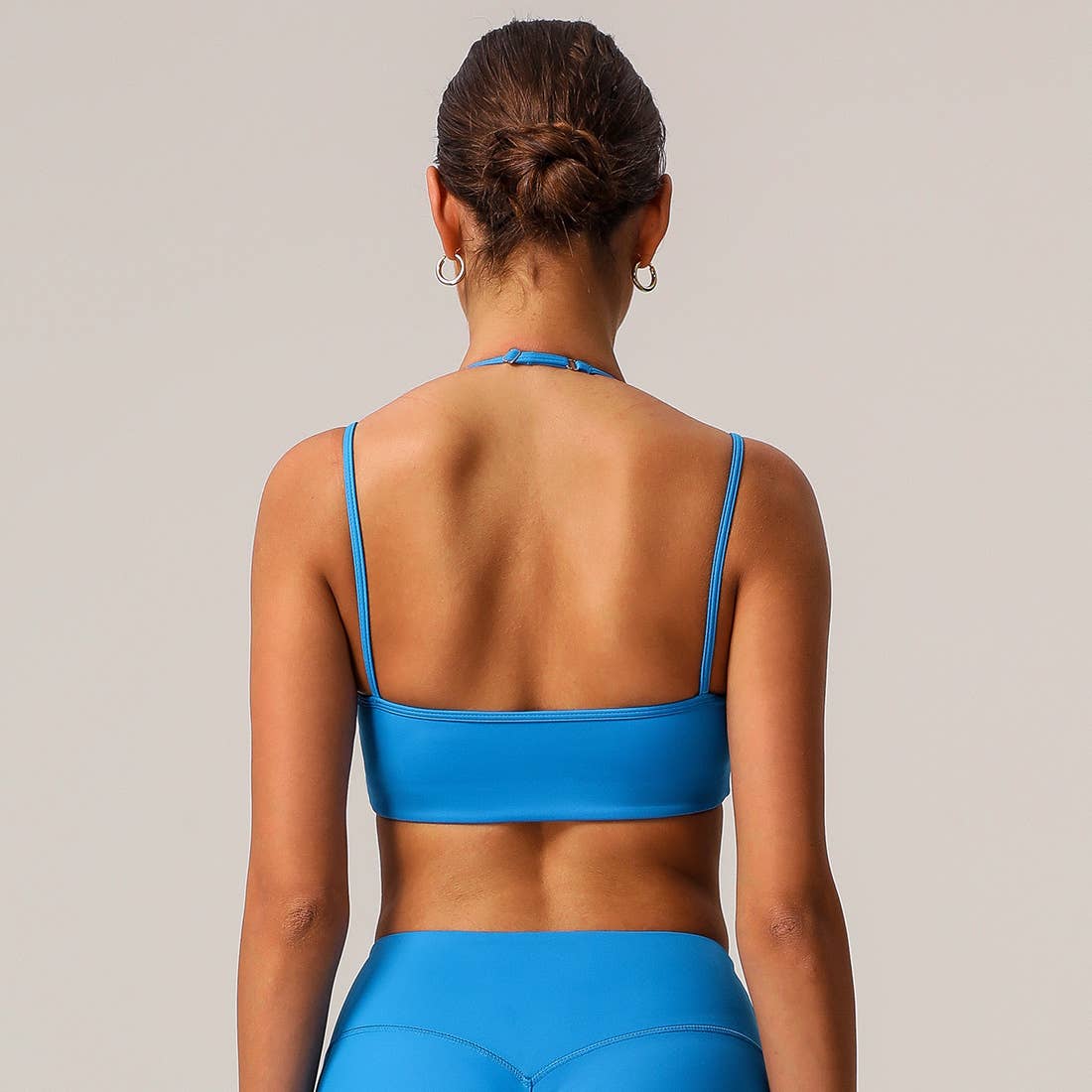 Women High Elastic Thin Strap Halter Neck Fitness Sports Bra: Black