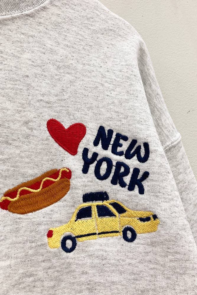 New York Taxi Embroidered Grey Sweatshirt: ASH GREY / OVERSIZED / LXL