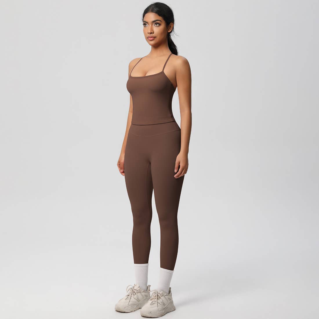 Women Tight Workout Set: Sports Bra + High Waisted Leggings: Dark Gray