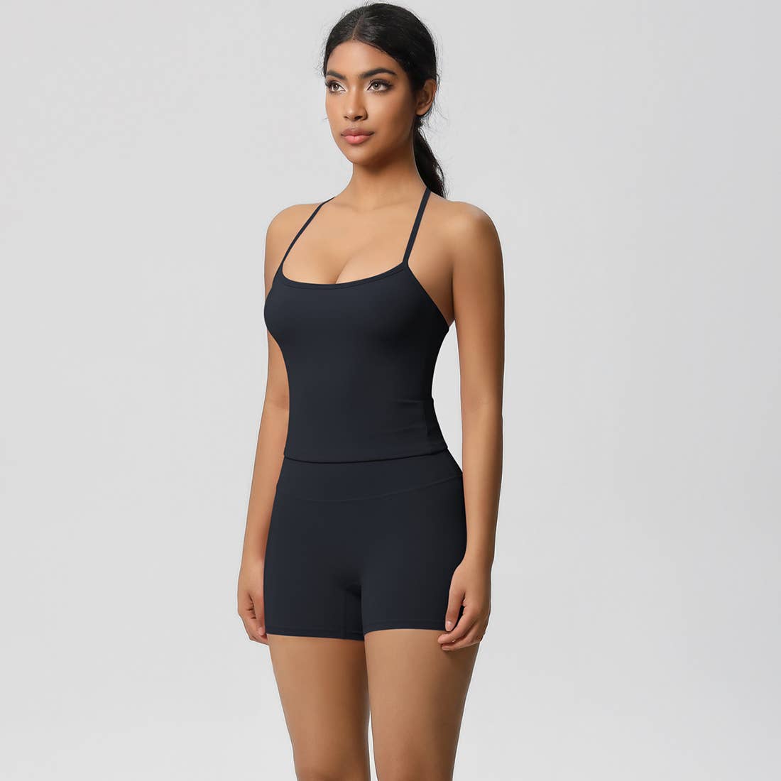 Women Workout Set: Quick Dry Sports Bra + High Waist Shorts: Black