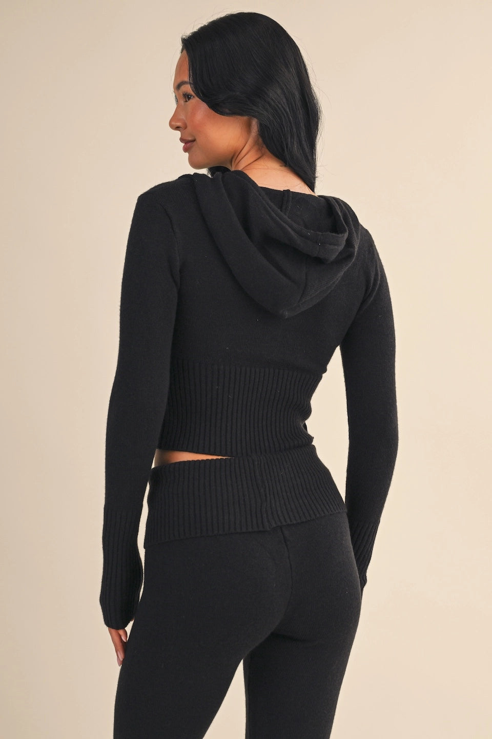 Slim Fit Zip Up Knit Sweater Hoodie