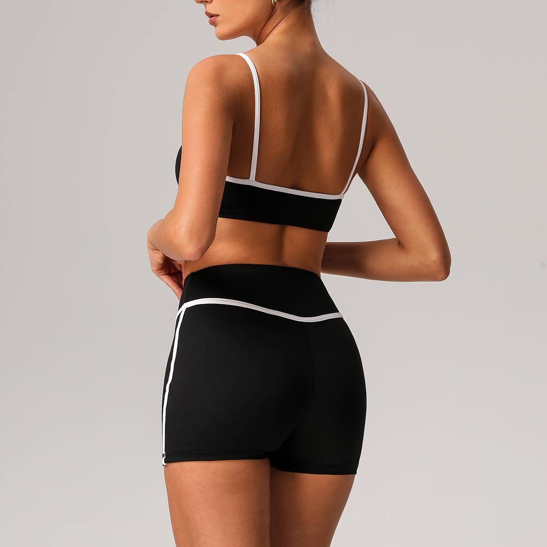 Women Color Block Sport Bra Fitness Shorts 2 Pcs Yoga Set: Blue