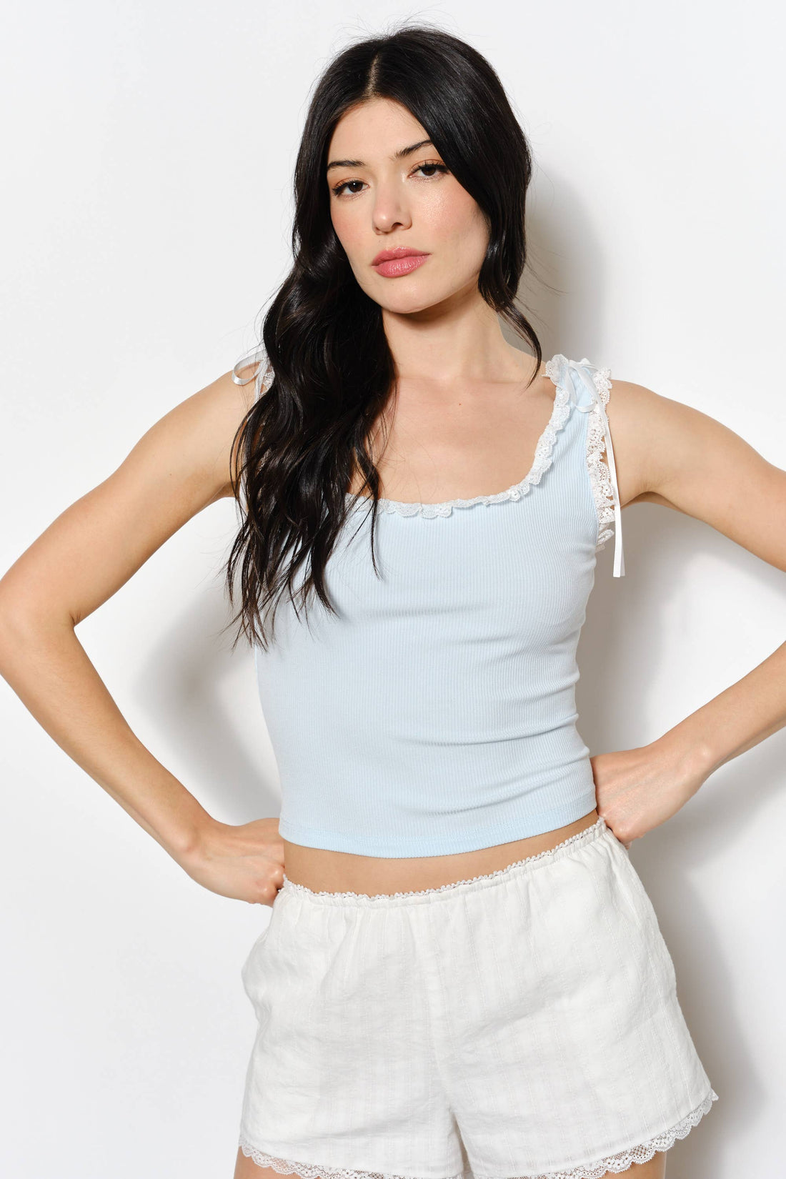HARPER LACE & SATIN TRIM CAMI: LT Blue / M