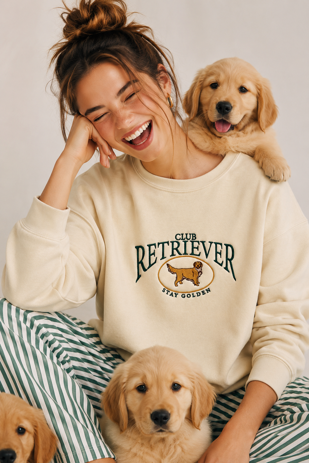 Embroidered Retriever Club Sweatshirt: ASH GREY / OVERSIZED / SM